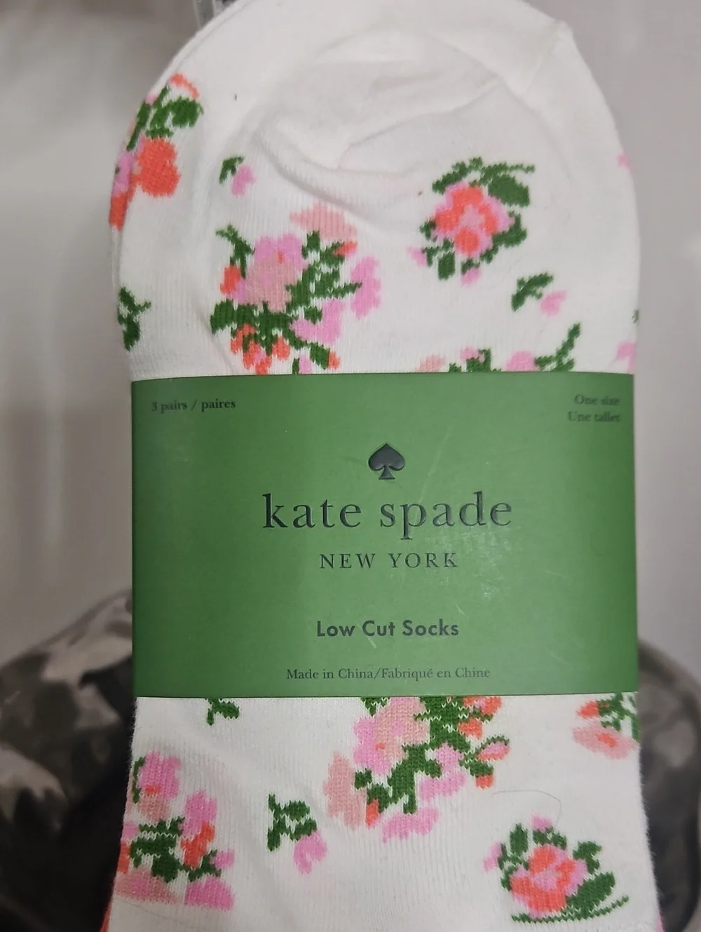 kate spade 3 Pk Low-Cut Socks (White Floral, Pink & Orange) NWT